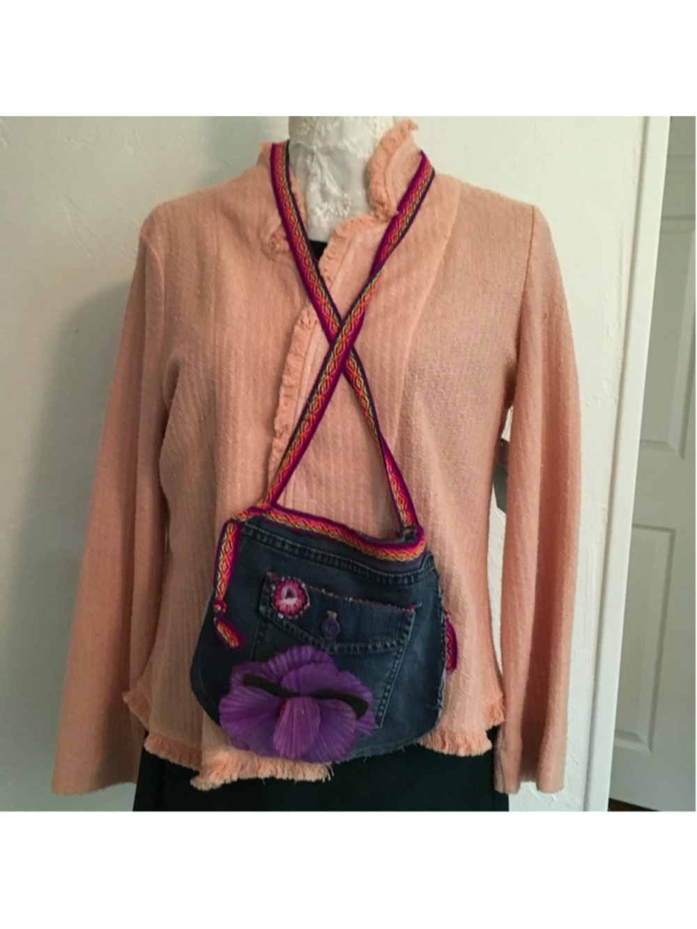 Handmade Bag Denim Patchwork Crossbody Hippie Small - Picture 2 of 8